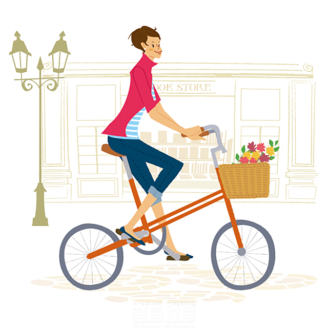 人物 女性 自転車 ショッピング 街 健康 お洒落 イラスト作品紹介 イラスト 写真のストックフォトwaha ワーハ カンプデータは無料