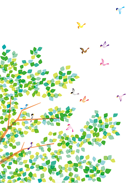 植物 屋外 デザイン 木 樹 樹木 鳥 庭園 ガーデン育つ 鳥 羽ばたく 希望 白バック 大樹 イラスト作品紹介 イラスト 写真のストックフォトwaha ワーハ カンプデータは無料
