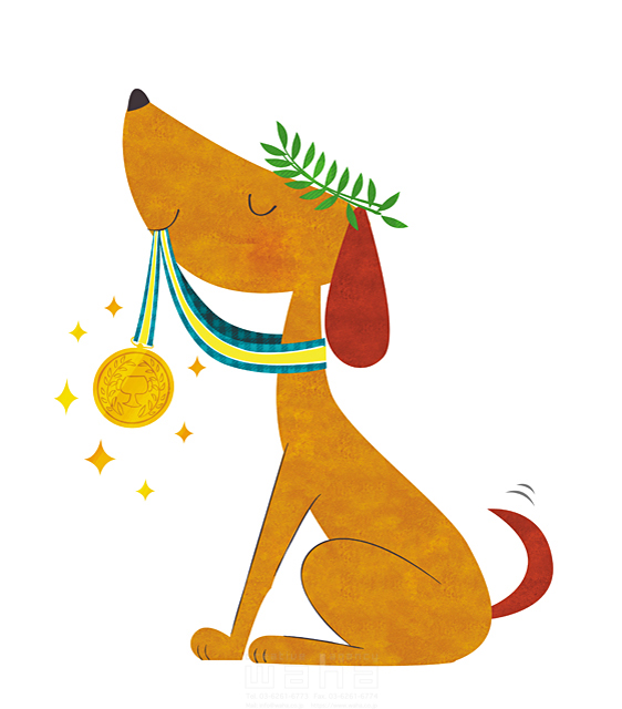 イラスト＆写真のストックフォトwaha（ワーハ）　ペット、犬、子犬、小型犬、動物、メダル、優勝　fukkie.　18-7057b