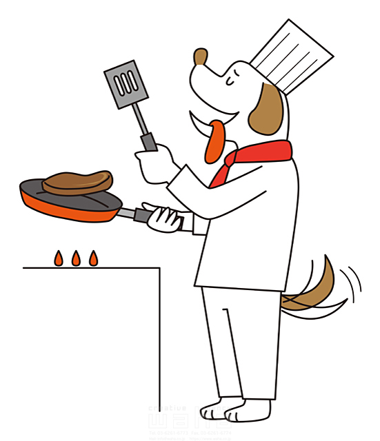 イラスト＆写真のストックフォトwaha（ワーハ）　ペット、犬、コック、調理師、料理、擬人、イメージ、職業　ランディ・マカロン　18-7064b