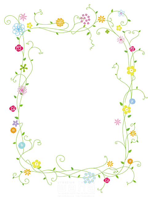 イラスト＆写真のストックフォトwaha（ワーハ）　植物、エコ、グリーンライフ、自然、ロハス、お祝い、葉、エコロジー、楕円、丸、メッセージボード、緑、イメージ、額、枠、ツル、ツタ、花、花輪　スプスタ・G　18-7080b