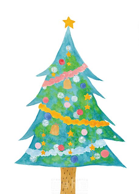 イラスト＆写真のストックフォトwaha（ワーハ）　冬、クリスマス、クリスマスツリー、水彩、木、イベント　naginohi　19-0415b