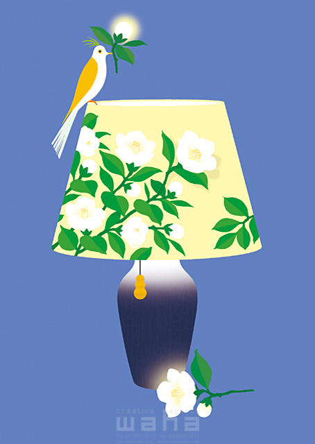 イメージ 照明 花 植物 冬 インテリア 椿 鳥 電気スタンド 灯り 明かり イラスト作品紹介 イラスト 写真のストックフォトwaha ワーハ カンプデータは無料