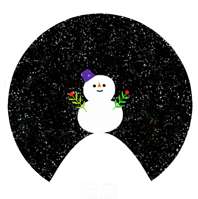 イラスト＆写真のストックフォトwaha（ワーハ）　イメージ、雪だるま、冬、雪、スノードーム、オブジェ、置き物、星空、夜、宇宙、シンボルマーク、キャラクター　eka　19-0491b