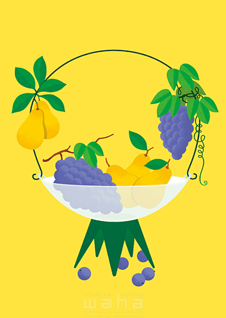 イメージ 皿 器 果物 植物 実りの秋 実る ぶどう 洋梨 果実 果物皿 フルーツ 収穫 生活 暮らし シンボリック 食べ物 イラスト作品紹介 イラスト 写真のストックフォトwaha ワーハ カンプデータは無料