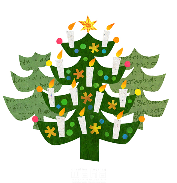 イラスト＆写真のストックフォトwaha（ワーハ）　イメージ、クリスマスツリー、キャンドル、飾り、聖夜、シンボリック、冬　eka　19-0714b