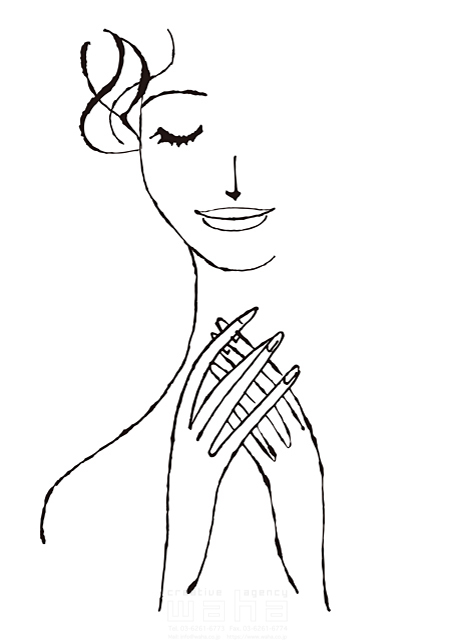 人物 イメージ 女性 代 30代 40代 顔 両手 指 考える 美容 化粧 メイク 祈る 願う 心 祈る 祈り 線画 モノクロ イラスト作品紹介 イラスト 写真のストックフォトwaha ワーハ カンプデータは無料