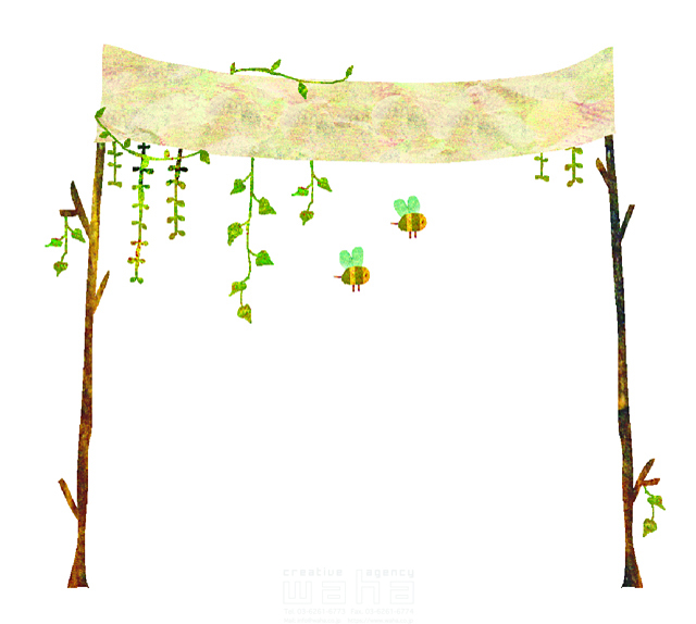 自然 木 植物 フラッグ ハチ アーチ フリースペース メルヘン 旗 イラスト作品紹介 イラスト 写真のストックフォトwaha ワーハ カンプデータは無料