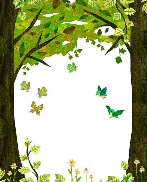 自然 木 植物 花 青い鳥 アーチ フリースペース ベンチ 公園 イラスト作品紹介 イラスト 写真のストックフォトwaha ワーハ カンプデータは無料