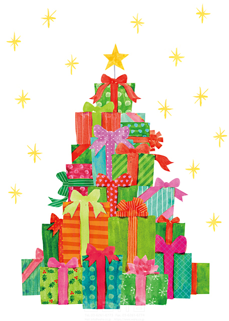 イラスト＆写真のストックフォトwaha（ワーハ）　冬、クリスマス、プレゼント、ギフト、クリスマスツリー、星、楽しみ、わくわく、夢、希望、ラッピング、記念日　Ananas Works　19-1218b