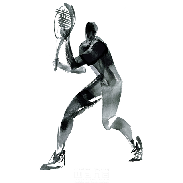 イラスト＆写真のストックフォトwaha（ワーハ）　スポーツ、人物イメージ、オリンピック、テニス、大会、パワフル、男性、競技、選手、球　SOICHI　19-1598c