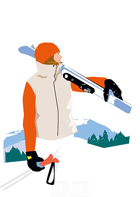 イラスト＆写真のストックフォトwaha（ワーハ）　スポーツ、人物、スキー、趣味、休日、女性、旅行、冬　都筑 みなみ　19-1661c