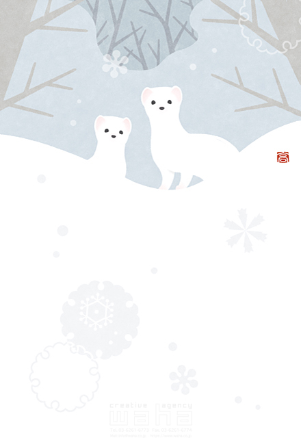 動物 生き物 オコジョ 季節 冬 雪 自然 森 林 田舎 山 寒い 可愛い 愛 癒やし イラスト作品紹介 イラスト 写真のストックフォトwaha ワーハ