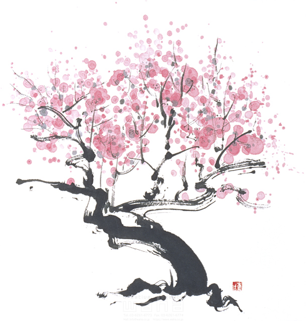 イラスト＆写真のストックフォトwaha（ワーハ）　水墨画、自然、ナチュラル、花、桜、満開、和、和風、淡い、木、美、日本、春　増山 博　3-0596c