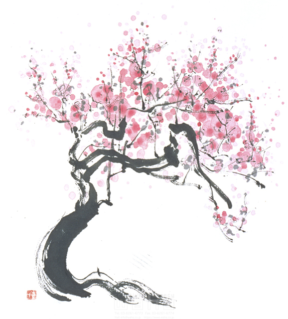イラスト＆写真のストックフォトwaha（ワーハ）　水墨画、自然、ナチュラル、花、桜、満開、和、和風、淡い、木、美、日本　増山 博　3-0609c