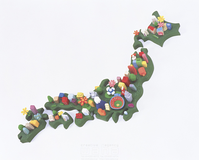 イラスト＆写真のストックフォトwaha（ワーハ）　立体、クラフト、集合、日本、街、富士山、日本列島、日本地図　NAO　4-0140c