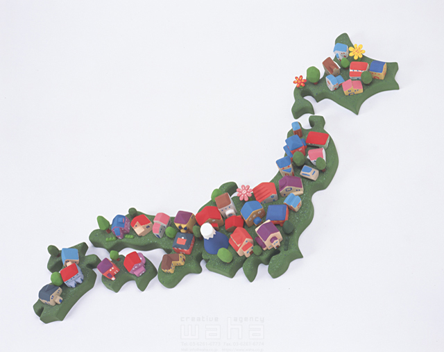 イラスト＆写真のストックフォトwaha（ワーハ）　立体、クラフト、集合、日本、街、富士山、住宅　NAO　4-0142c