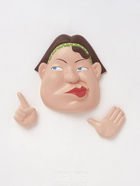 イラスト＆写真のストックフォトwaha（ワーハ）　立体、クラフト、表情、カチューシャ、コミカル、不細工、女性、女、顔、半立体、変顔、不満、すねる　キムラ 拓　4-0226c