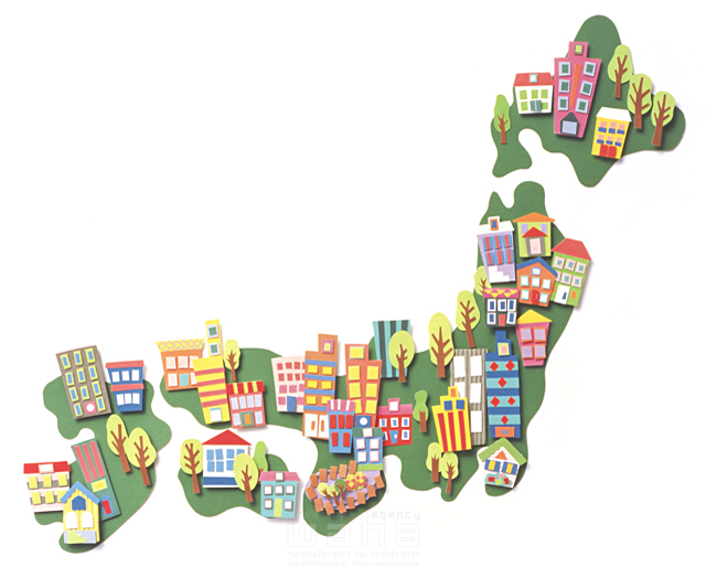 半立体 ペーパークラフト 日本列島 街 日本地図 希望 明るい 日常 幸せ 幸福 建物 ビル 都会 平和 イラスト作品紹介 イラスト 写真のストックフォトwaha ワーハ カンプデータは無料