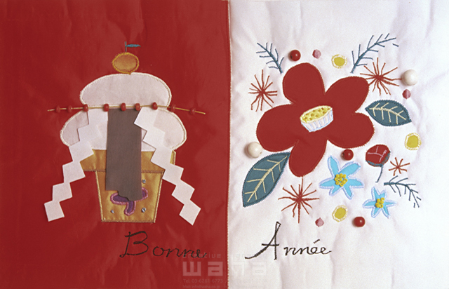 イラスト＆写真のストックフォトwaha（ワーハ）　クラフト、縫い物、正月、鏡餅、縁起物、花、日本　チコウ カオル　4-0937b