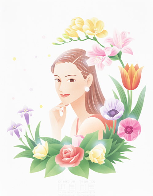 人物 女性 花 植物 華やか 美しい イラスト作品紹介 イラスト 写真のストックフォトwaha ワーハ カンプデータは無料