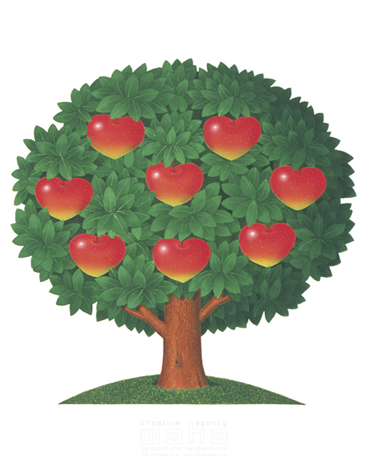 木 りんご ハート 自然 幸福 幸せ 緑 くだもの イラスト作品紹介 イラスト 写真のストックフォトwaha ワーハ