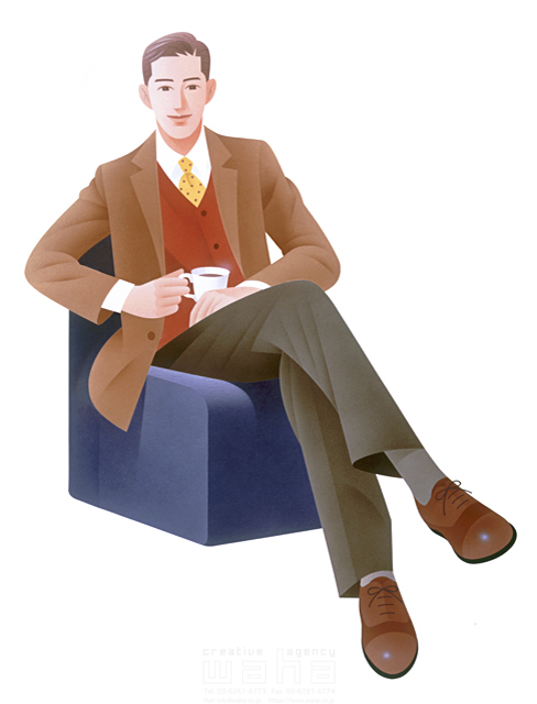 人物 男性 30代 40代 リラックス 休日 ソファー コーヒー 座る イラスト作品紹介 イラスト 写真のストックフォトwaha ワーハ カンプデータは無料