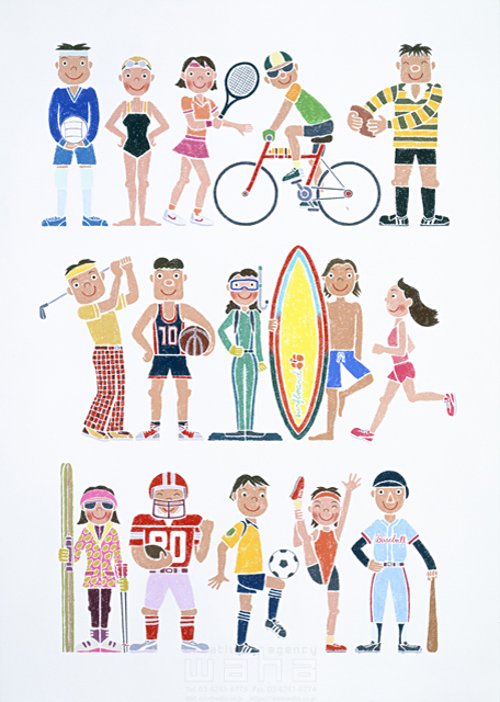 イラスト＆写真のストックフォトwaha（ワーハ）　人々、男性、女性、スポーツ、趣味、海、夏、冬、スキー、ランニング、ラグビー、アメフト、バスケットボール、ゴルフ、マリンスポーツ、野球、水泳　鶴岡 ふみの　5-1867c