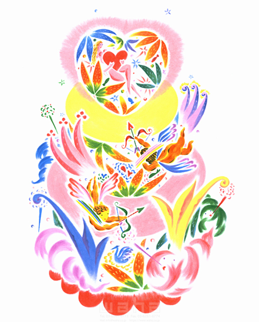 イラスト＆写真のストックフォトwaha（ワーハ）　クレヨン、色鉛筆、パステル、愛情、天使、ファンタジー、メルヘン、母、女神、夢、希望、安心、キューピット、ハート、植物、花、女性、天国、ハートフル、エコロジー、平和　ひろむ・タナカ　5-1959c