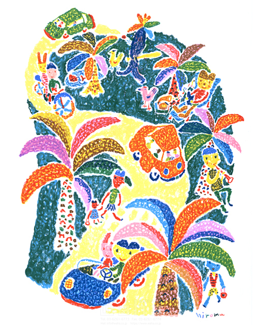 イラスト＆写真のストックフォトwaha（ワーハ）　クレヨン、色鉛筆、パステル、人々、カラフル、車、道路、街、家族、親子、夫婦、カップル　ひろむ・タナカ　5-1961b
