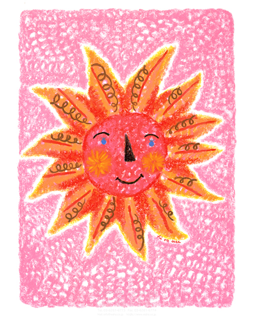 イラスト＆写真のストックフォトwaha（ワーハ）　クレヨン、色鉛筆、パステル、太陽、夢、希望、朝、昼、夏、暑い　ひろむ・タナカ　5-1994b