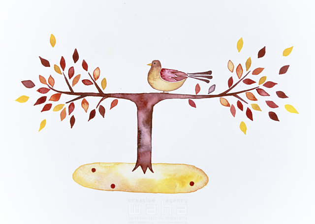 水彩 植物 秋 動物 鳥 木 紅葉 エコロジー 木の葉 イラスト作品紹介 イラスト 写真のストックフォトwaha ワーハ カンプデータは無料