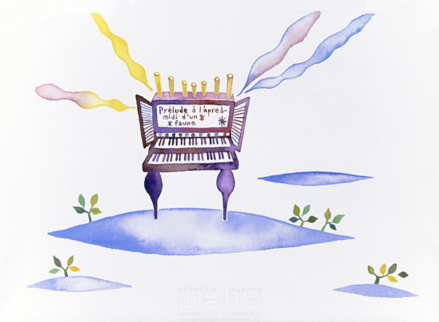 イラスト＆写真のストックフォトwaha（ワーハ）　水彩、植物、花、楽器、音楽、演奏、草、ピアノ、エコロジー　ささき みえこ　5-2167b