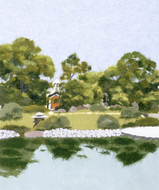 風景画 自然 ナチュラル 日本庭園 湖 無人 空 ちぎり絵 イラスト作品紹介 イラスト 写真のストックフォトwaha ワーハ カンプデータは無料