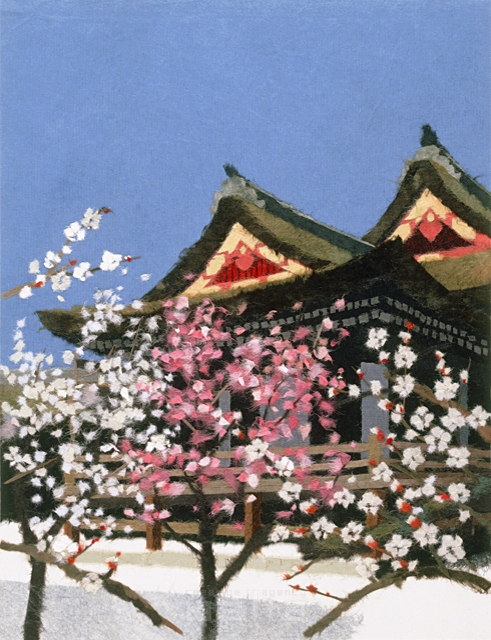 風景画 自然 ナチュラル 和風 春 桜 お寺 青空 ちぎり絵 イラスト作品紹介 イラスト 写真のストックフォトwaha ワーハ カンプデータは無料