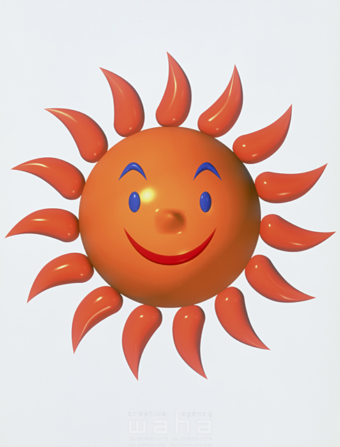 イラスト＆写真のストックフォトwaha（ワーハ）　太陽、笑顔、シンボル、希望、光、エネルギー、発電、陽、日、擬人　おおた とも　6-0021b