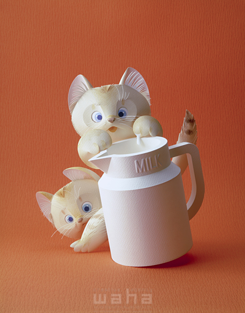 猫 複数 親子 動物 生き物 ペット 愛情 可愛い ミルク 牛乳 ペーパークラフト イラスト作品紹介 イラスト 写真のストックフォトwaha ワーハ カンプデータは無料