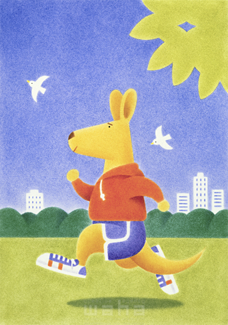 動物 パステル カンガルー 擬人化 キャラクター ランニング 走る スポーツ 公園 オーストラリア イラスト作品紹介 イラスト 写真のストックフォトwaha ワーハ カンプデータは無料