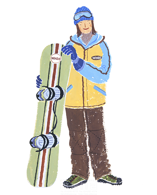 イラスト＆写真のストックフォトwaha（ワーハ）　人物、女性、20代、30代、レジャー、冬、スノボー、スポーツ、スキー場、ウィンタースポーツ、若者　サトー・ノリコ　6-1630b