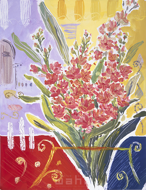 イラスト＆写真のストックフォトwaha（ワーハ）　インテリア、植物、屋内、部屋、リビング、花、テーブル、ロハス、日常、生活、暮らし、花瓶、フラワーアレンジメント、生花　中野 和美　6-1671b