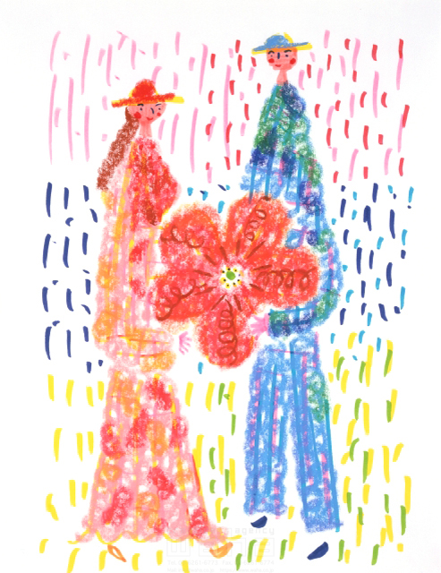 イラスト＆写真のストックフォトwaha（ワーハ）　ひろむタナカ、夫婦、樹木、葉、花、果実　ひろむ・タナカ　7-1627b
