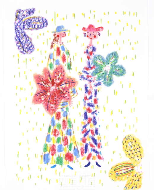 イラスト＆写真のストックフォトwaha（ワーハ）　ひろむタナカ、女性、樹木、葉、花、果実　ひろむ・タナカ　7-1630b