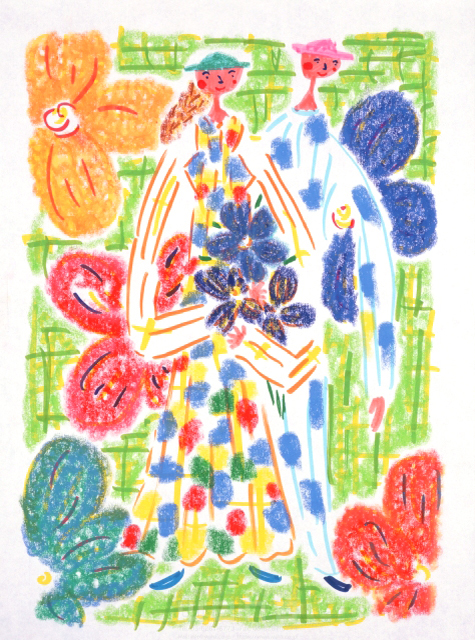 イラスト＆写真のストックフォトwaha（ワーハ）　ひろむタナカ、夫婦、樹木、葉、花、果実　ひろむ・タナカ　7-1631b
