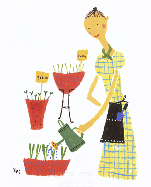 イラスト＆写真のストックフォトwaha（ワーハ）　女性、ガーデンライフ、花、インテリア　すがわら けいこ　7-1668b