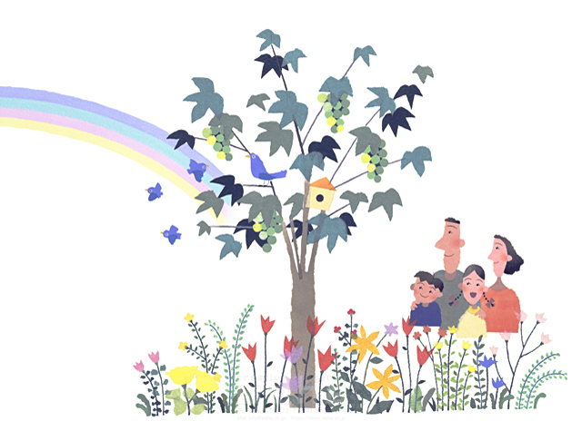 イラスト＆写真のストックフォトwaha（ワーハ）　家族、親子、エコロジー、ナチュラル、樹木、葉、花、果実　藤井 勉　8-1554c