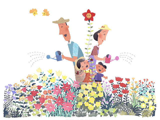 イラスト＆写真のストックフォトwaha（ワーハ）　家族、親子、樹木、葉、花、果実　藤井 勉　8-1555c