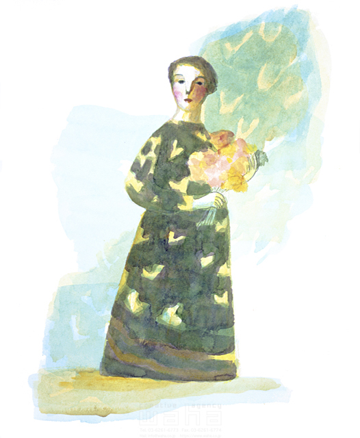 イラスト＆写真のストックフォトwaha（ワーハ）　女性、樹木、葉、花、果実　佐藤 美江子　8-2037b