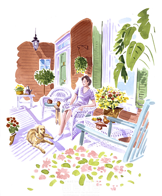 イラスト＆写真のストックフォトwaha（ワーハ）　女性、ガーデンライフ、ペット、花、インテリア、水彩　タカヒロ　8-2094b