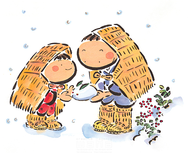 イラスト＆写真のストックフォトwaha（ワーハ）　冬、家族、親子、雪ウサギ　庄司 美紀子　9-0849b