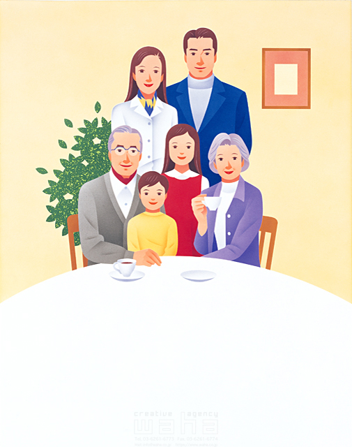 イラスト＆写真のストックフォトwaha（ワーハ）　カネヒラヤスコ、家族、親子、中高年、シニア、メッセージボード　カネヒラ・ヤスコ　9-1182c